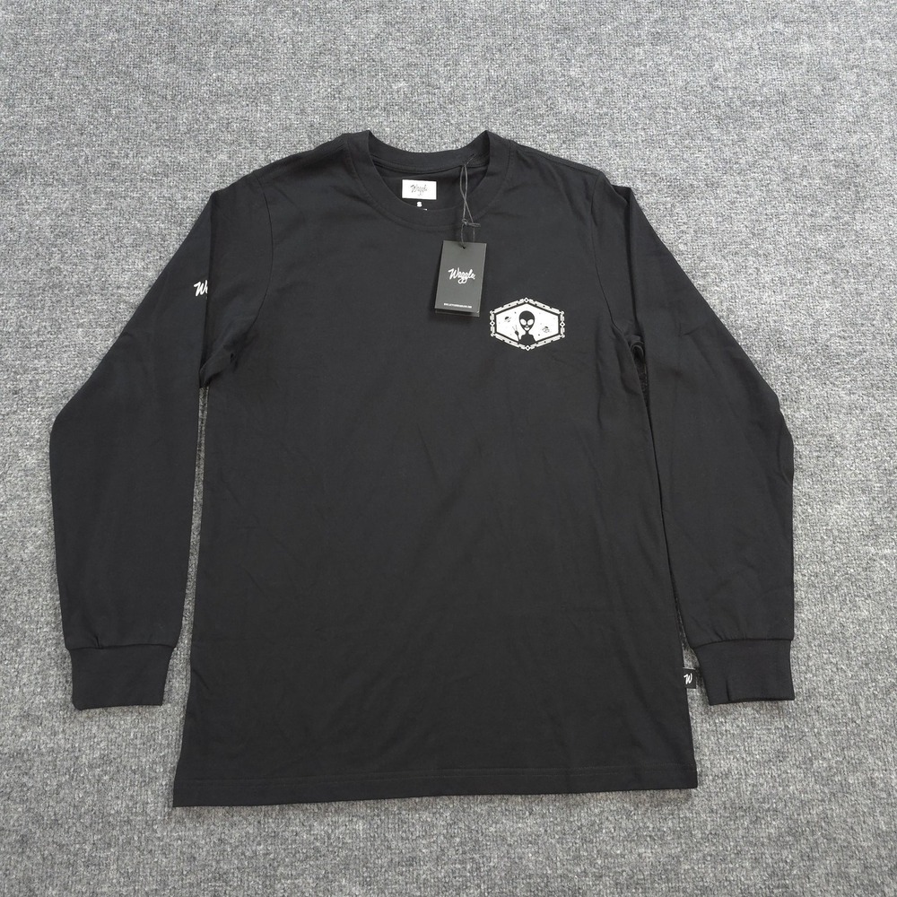 Waggle Shirt Mens Small Black Cosmic Golf Alien UFO Long Sleeve Graphic Tee